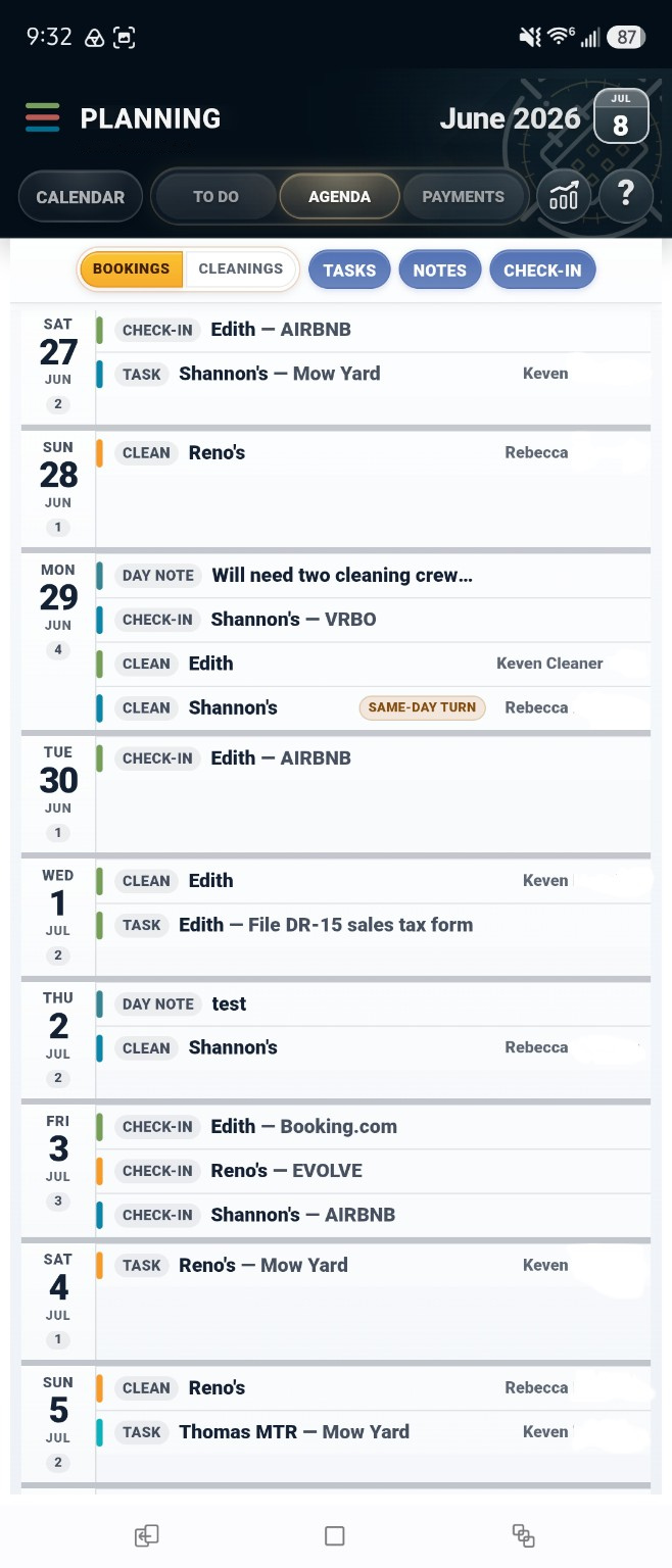 Collimet agenda planning view on mobile